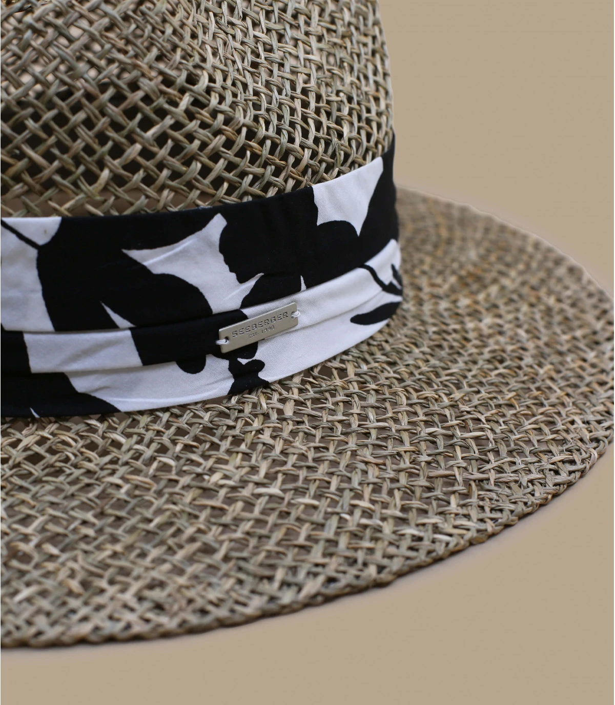 Seeberger Seagrass Fedora Summer Print Black 3 Seeberger Seagrass Fedora Summer Print Black – Image 3