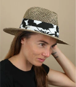 Seeberger Seagrass Fedora Summer Print Black
